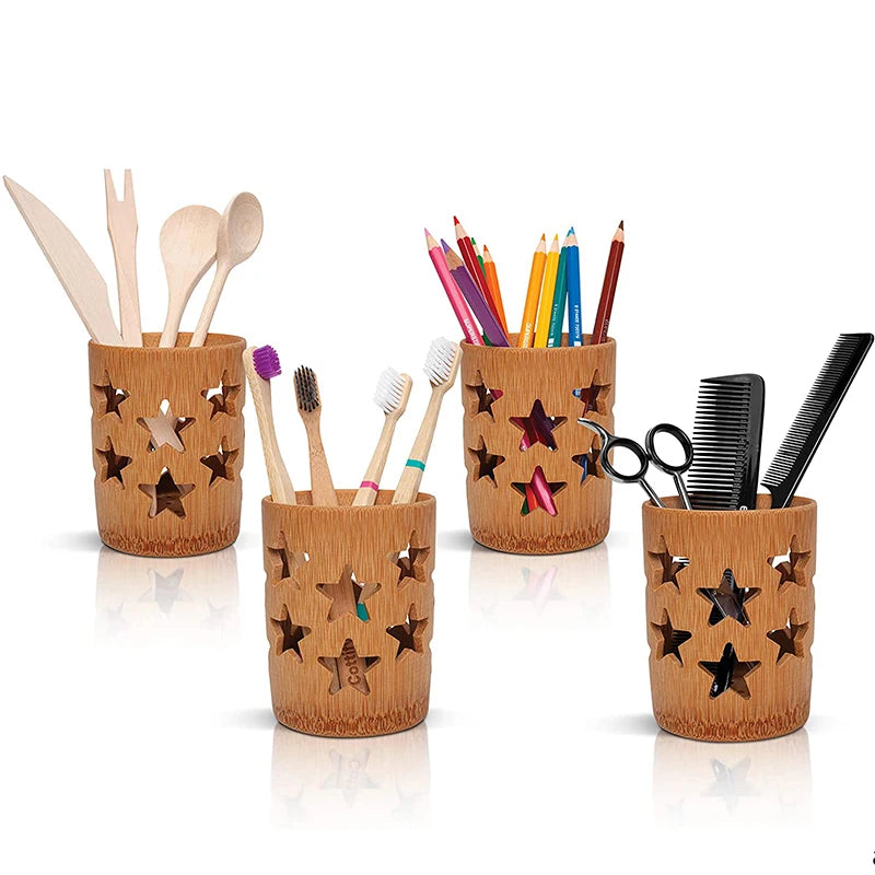 Bamboo Toothbrush Holder Cup – Eco Friendly Bathroom Organizer with Drainage & Quick Dry Design