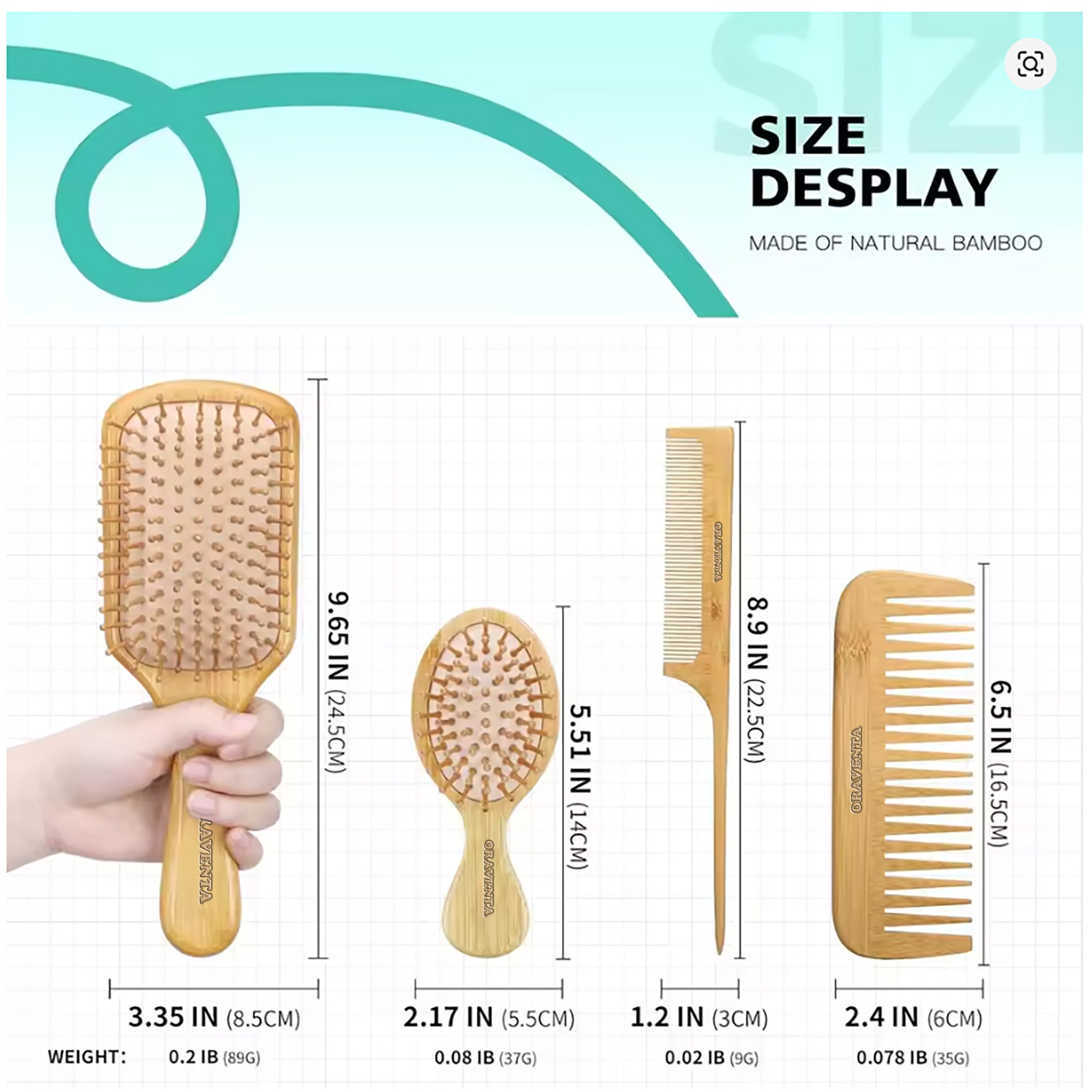 Bamboo Hairbrush and Air Cushion Comb Set