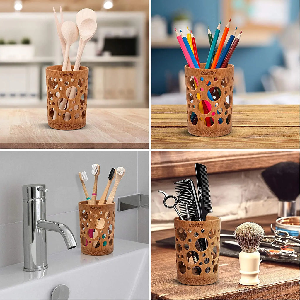Bamboo Toothbrush Holder Cup – Eco Friendly Bathroom Organizer with Drainage & Quick Dry Design