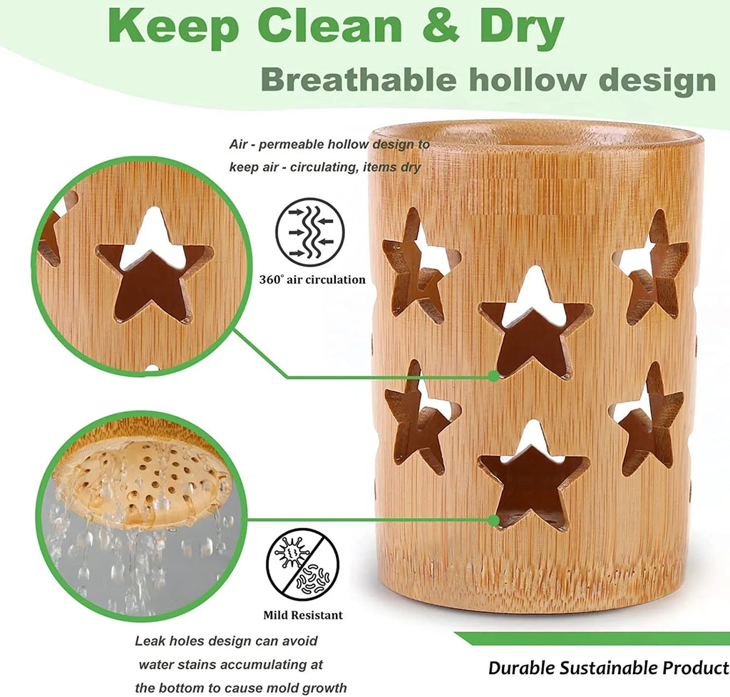 Bamboo Toothbrush Holder Cup – Eco Friendly Bathroom Organizer with Drainage & Quick Dry Design