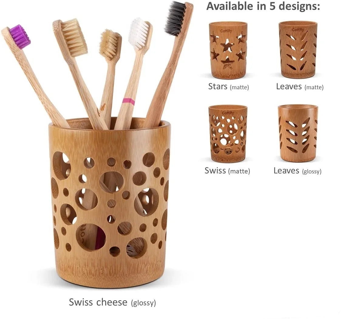 Bamboo Toothbrush Holder Cup – Eco Friendly Bathroom Organizer with Drainage & Quick Dry Design