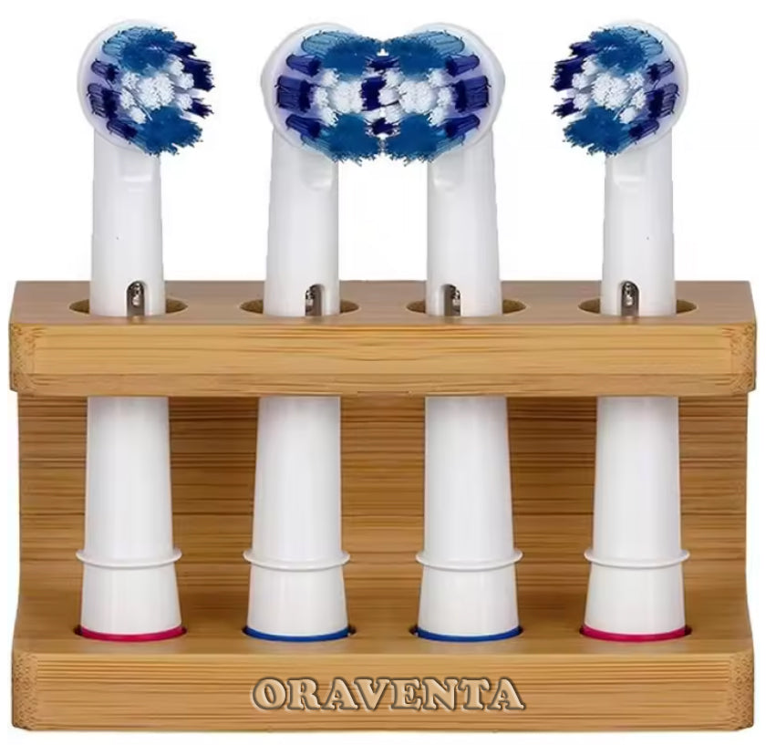 Eco Bamboo Toothbrush Holder – 4 Slot Electric Toothbrush Head Organizer for Bathroom Counter