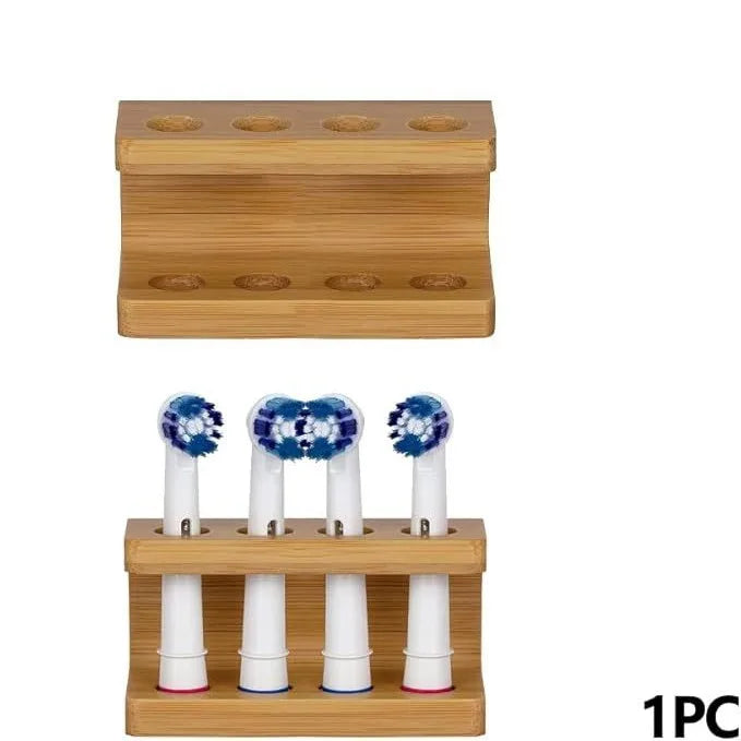 Eco Bamboo Toothbrush Holder – 4 Slot Electric Toothbrush Head Organizer for Bathroom Counter