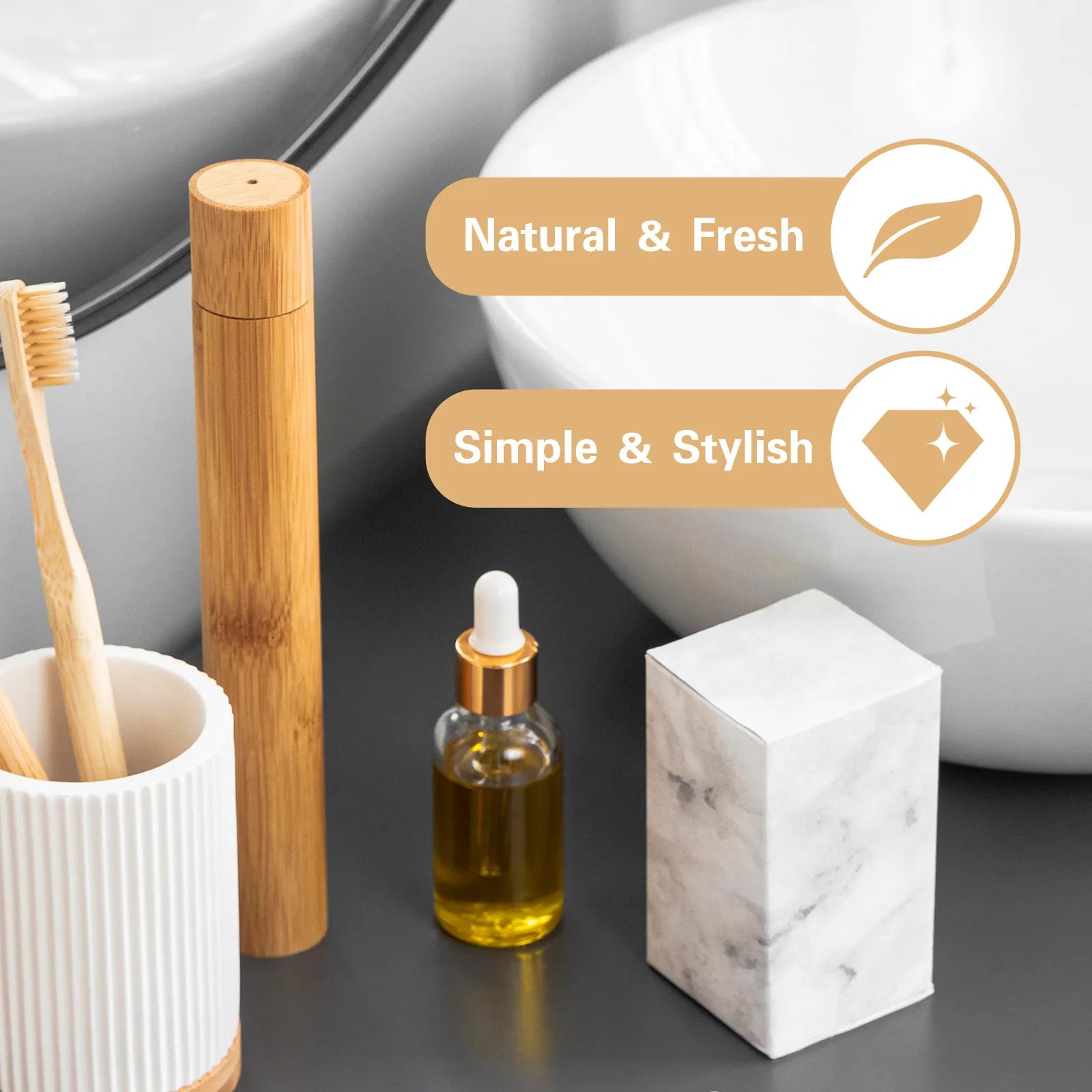 1 Set Bamboo Toothbrush Storage Stand Compact Travel Case