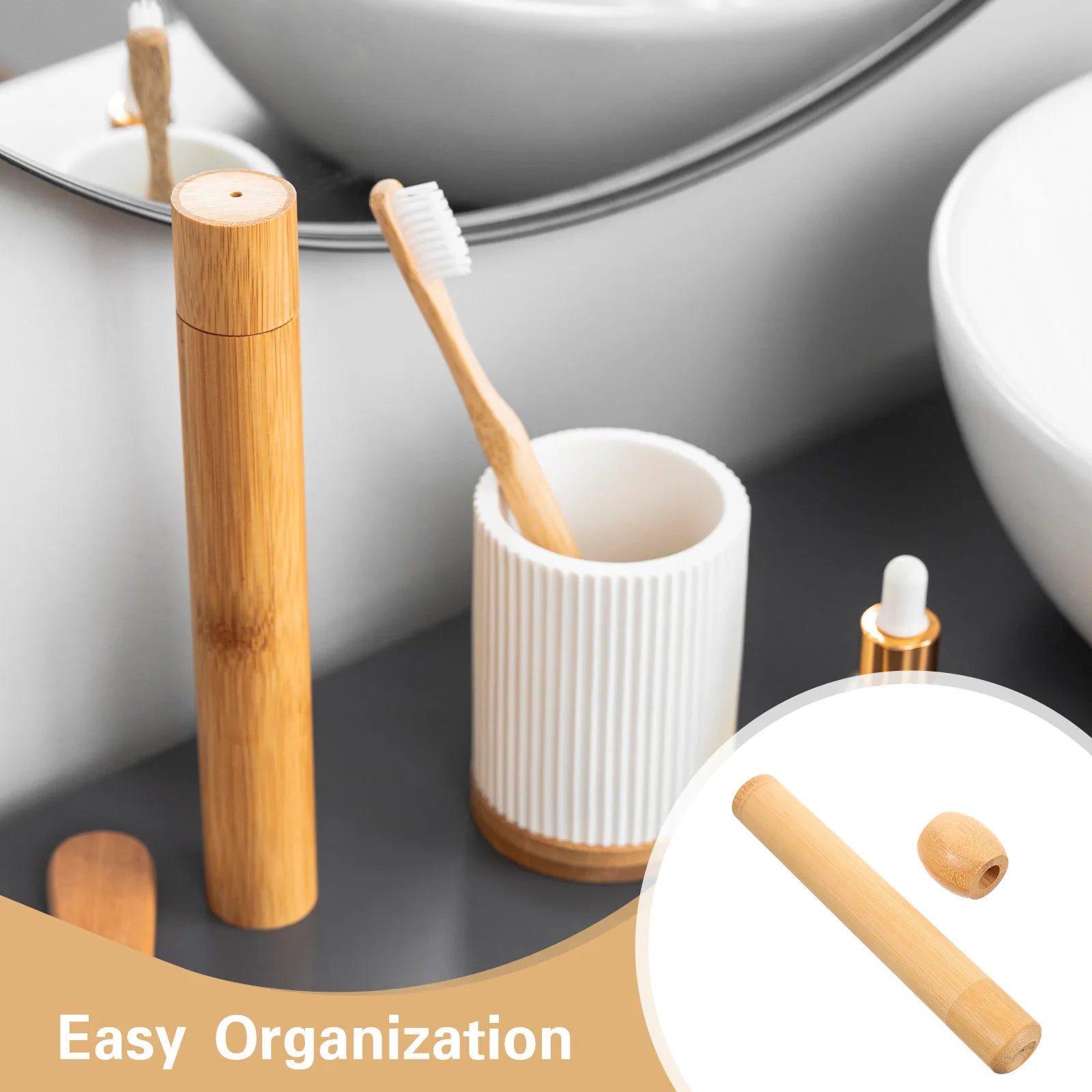 1 Set Bamboo Toothbrush Storage Stand Compact Travel Case
